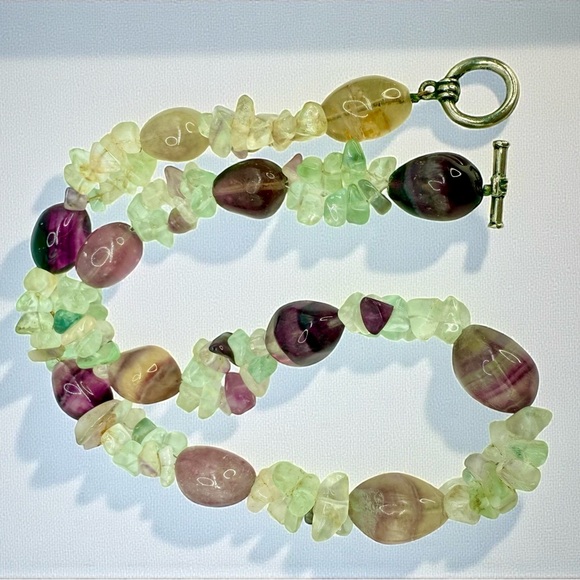 Vintage Rainbow Fluorite Crystal Beaded Necklace – Toggle Clasp – 20” – 106g - Picture 9 of 16